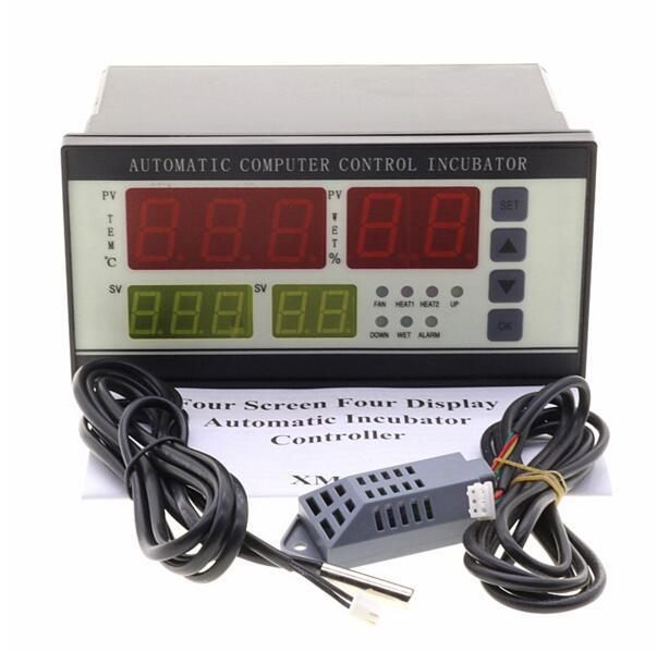 XM-18 four-screen incubator controller supplied with a temperature probe and a humidity sensor on cables